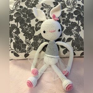 Handmade‎ Stuffed Animal Crochet Cute White Bunny Rabbit with Bow & Tutu 14”